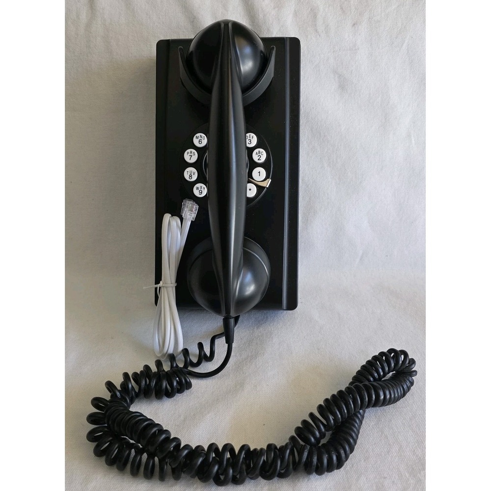 CROSLEY Wall Phone Black Retro Dial Push Button CR55 - Tested. w/ Phone Cord